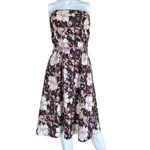 F.L.P.  Dress Woman 15 Brown Cream Pink Junior Floral A‎ Line Strapless Summer